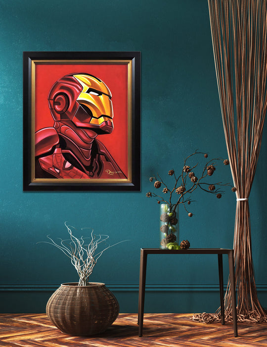 Iron Man with Spider-Man Reflection Original Painting by Tim Rogerson