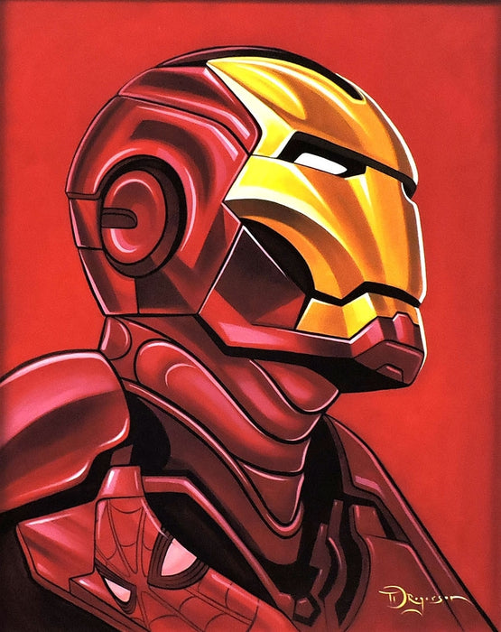 Iron Man with Spider-Man Reflection Original Painting by Tim Rogerson