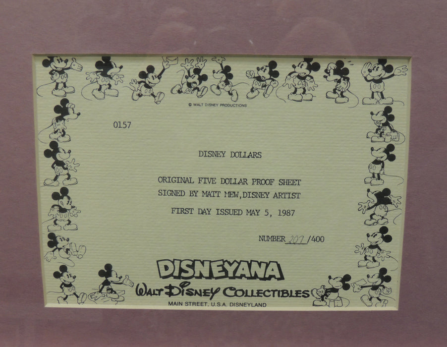 Disney Dollars Goofy Five Dollar Framed Proof Sheet