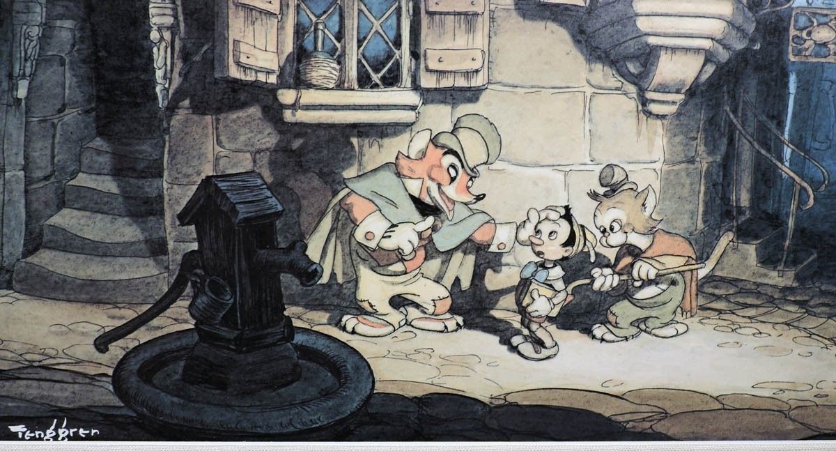 Disney's Pinocchio & Honest John Framed Lithograph by Gustaf Tenggren